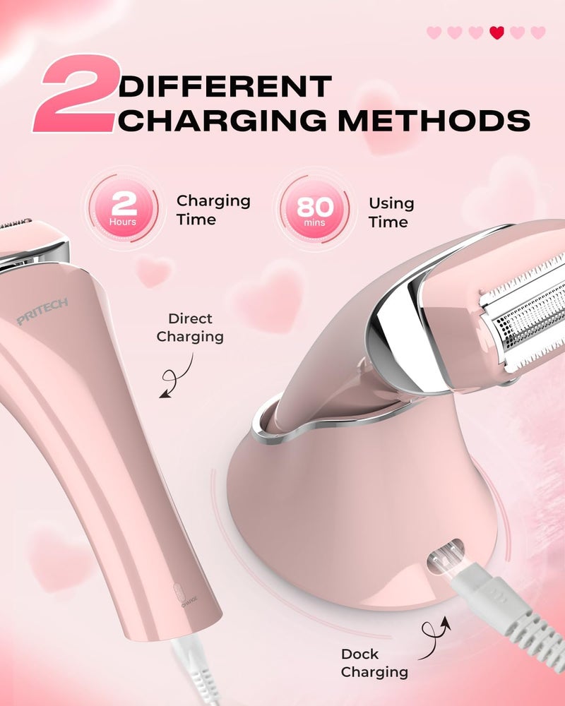 pritech Electric Razor for Women Rechargeable Wet Dry Electric Shaver for Women, Waterproof Lady Shaver for Legs Arm Underarm Bikini Public Body Razor with One Extra Foil Blade - Image 5